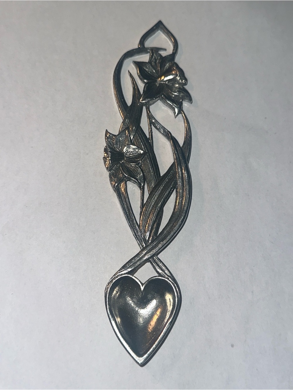 Silver Floral Heart Brooch - Elegant Flower Accent Pin
